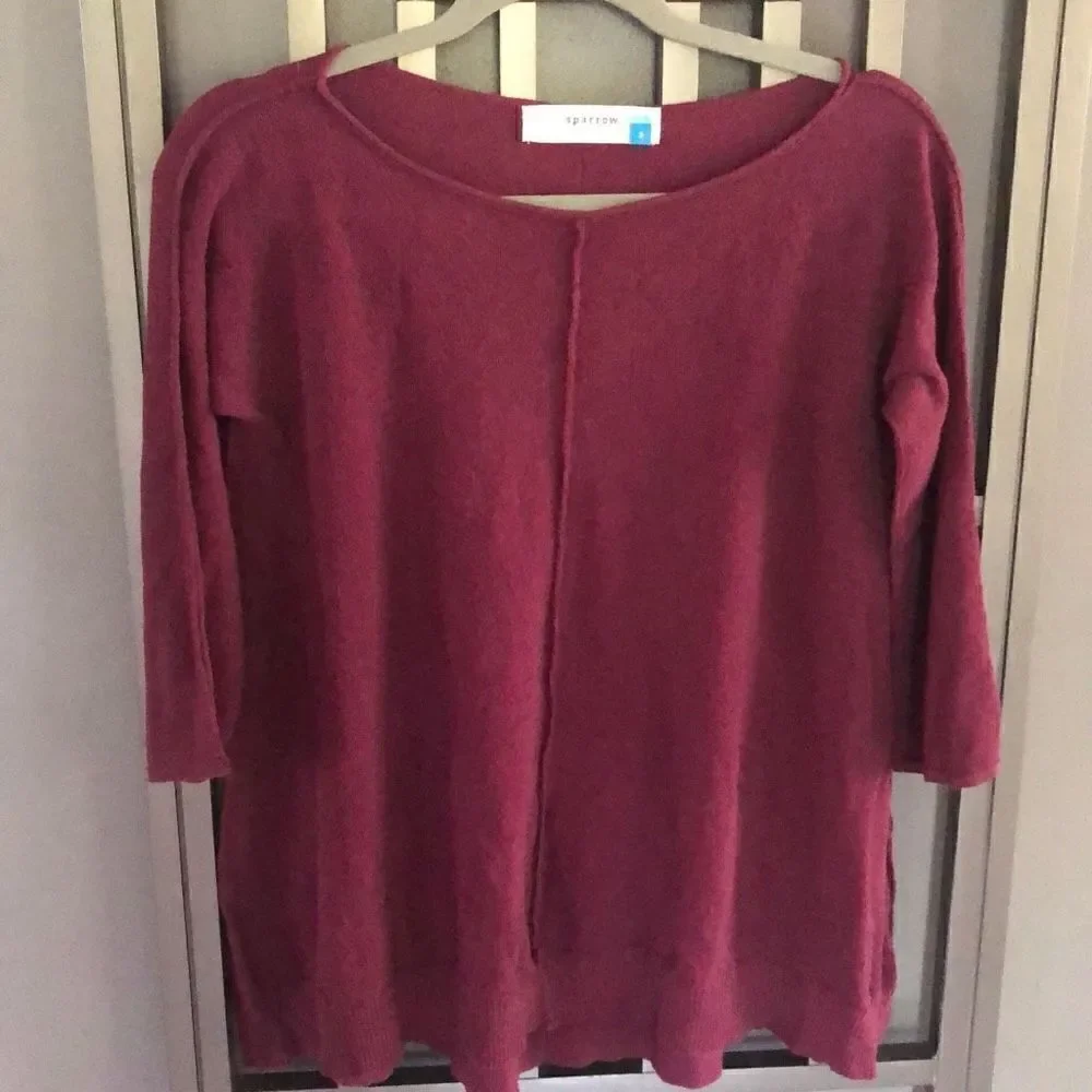 Sparrow Anthropologie Burgundy light knit sweater oversize trapeze bottom size s
